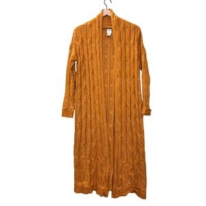 Joie‎ Duster Long Cardigan Size XS Lace Cable Knit Open Front Mustard Yellow